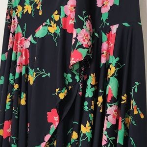 Floral Blac.Wrap Skirt with Pink and Yellow Accents